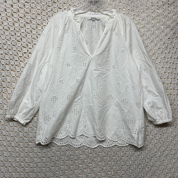 Madewell Tops - Madewell Eyelet Popover Blouse Top Shirt Women‎ XS White Scalloped Blouse  G1542